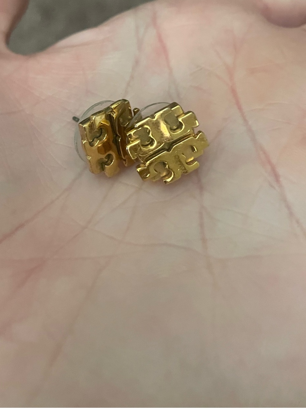 Tory Burch Gold Logo Square Stud Earrings
